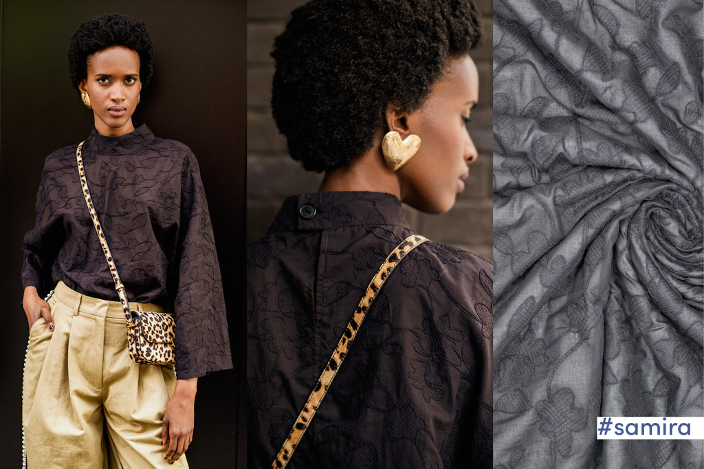 Bestickte Baumwolle schwarz Fibre Mood 36