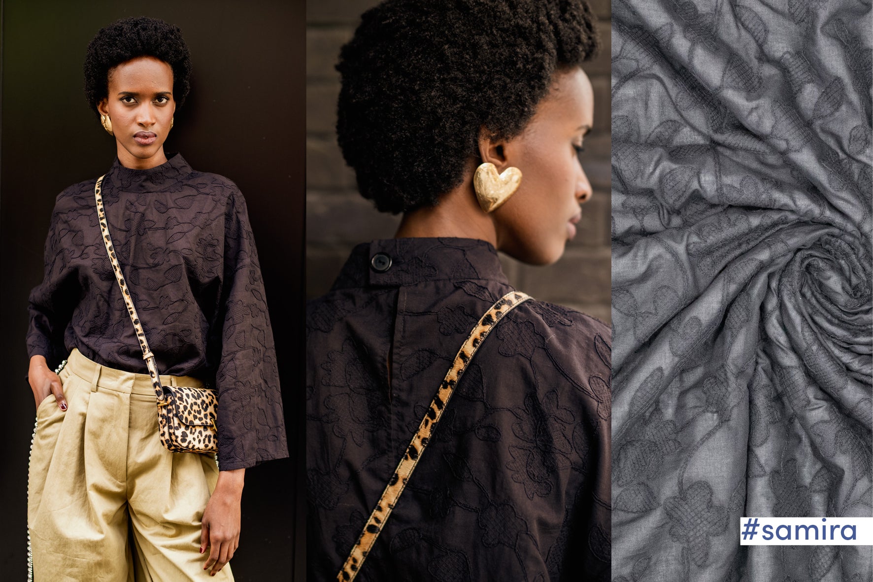 Bestickte Baumwolle schwarz Fibre Mood 36