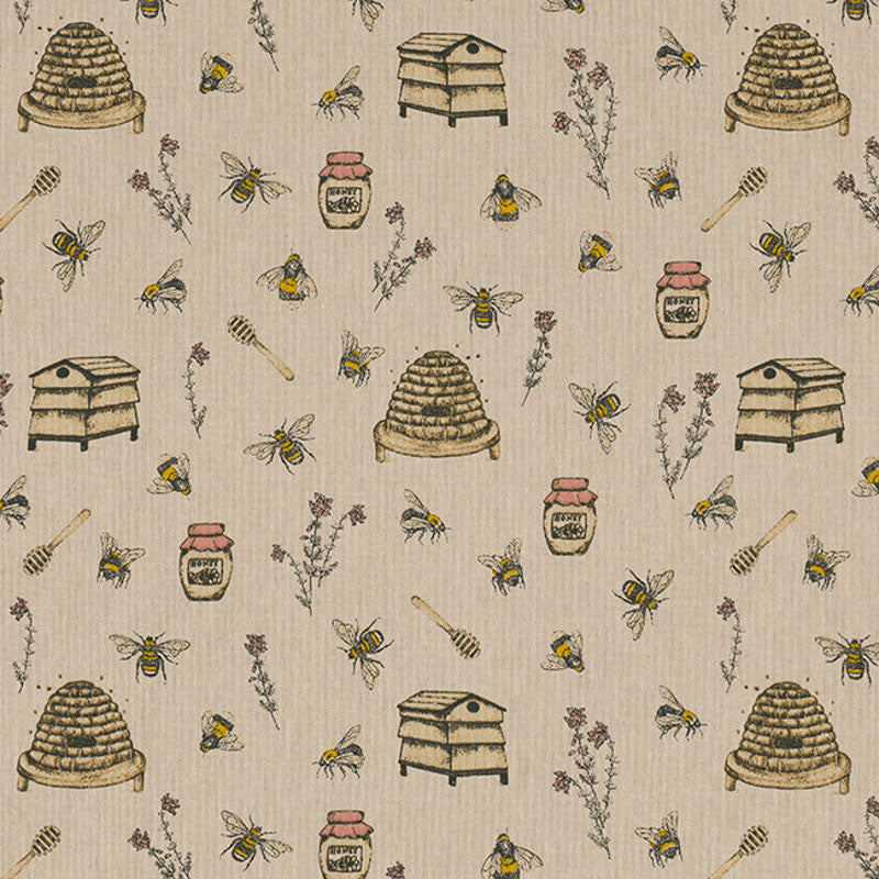 Dekostoff Honig und Bienen in Leinenoptik