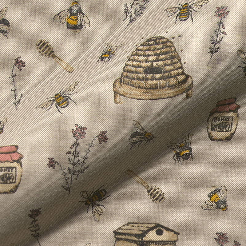 Dekostoff Honig und Bienen in Leinenoptik
