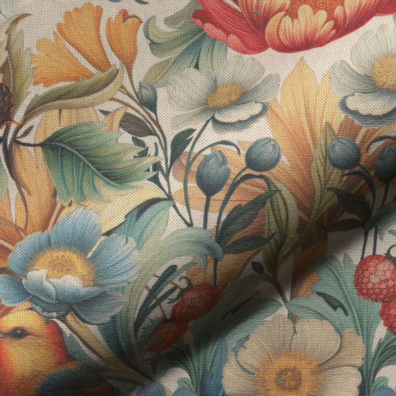 Dekostoff buntes Blumenparadies auf Leinenoptik